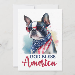 Chien patriote - Carte de Boston Terrier pour le 4