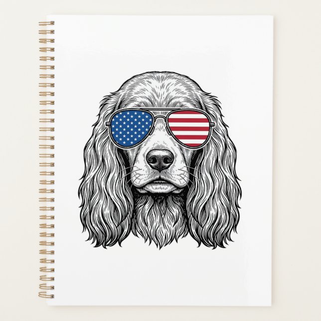 Chien Patriotique avec Lunettes de Soleil Drapeau  (Devant)