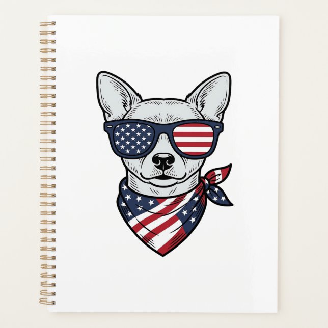 Chien Patriotique avec Lunettes de Soleil Drapeau  (Devant)