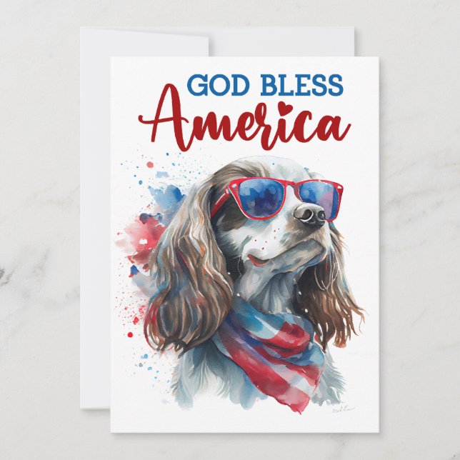 Chien Patriotique - Carte de Spaniel pour le 4 Jui (Devant)