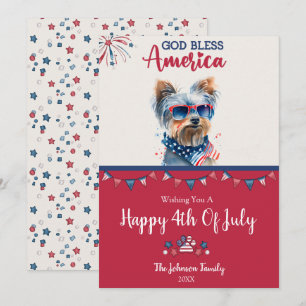 Chien Patriotique - Yorkie Carte du 4 Juillet