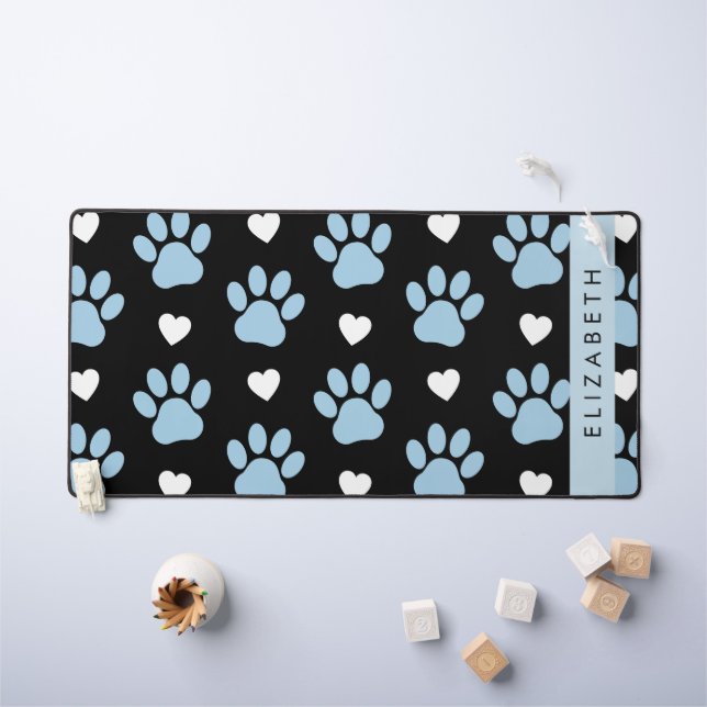 Chien Paws, Blue Paws, White Hearts, Votre Nom (Tableau pour enfants)