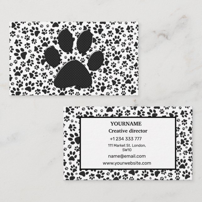 Chien Paws noir et blanc Polka Dot Carte de visite (Devant / Derrière)