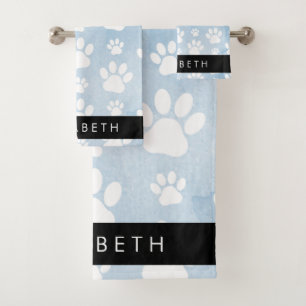 Chien Paws, White Paws, Blue Watercolor, Votre nom