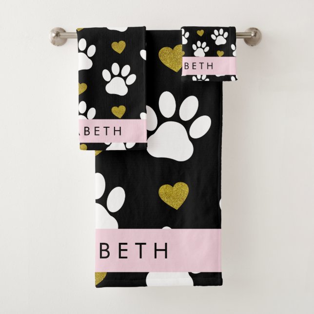 Chien Paws, White Paws, Gold Hearts, Votre Nom (En situation)
