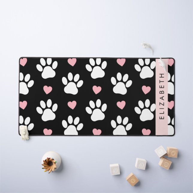 Chien Paws, White Paws, Rose Hearts, Votre Nom (Tableau pour enfants)