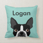 Chien personnalisé Coussin Boston Terrier animal d<br><div class="desc">Cute Funny boston terrier nom coussin personnalisable</div>
