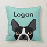 Chien personnalisé Coussin Boston Terrier animal d<br><div class="desc">Cute Funny boston terrier nom coussin personnalisable</div>