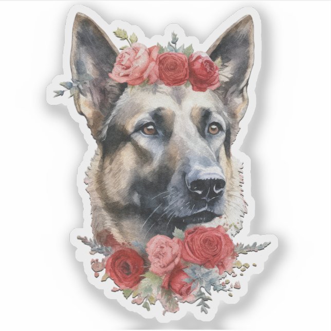 Chien portant des fleurs sur sa tête Sticker Valen (Devant)
