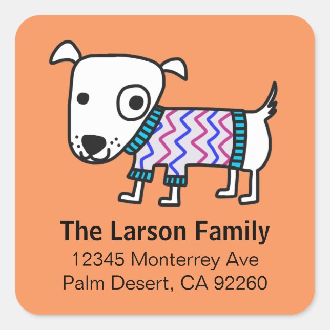 Chien portant Sweat Carré Étiquettes de adresse (Devant)