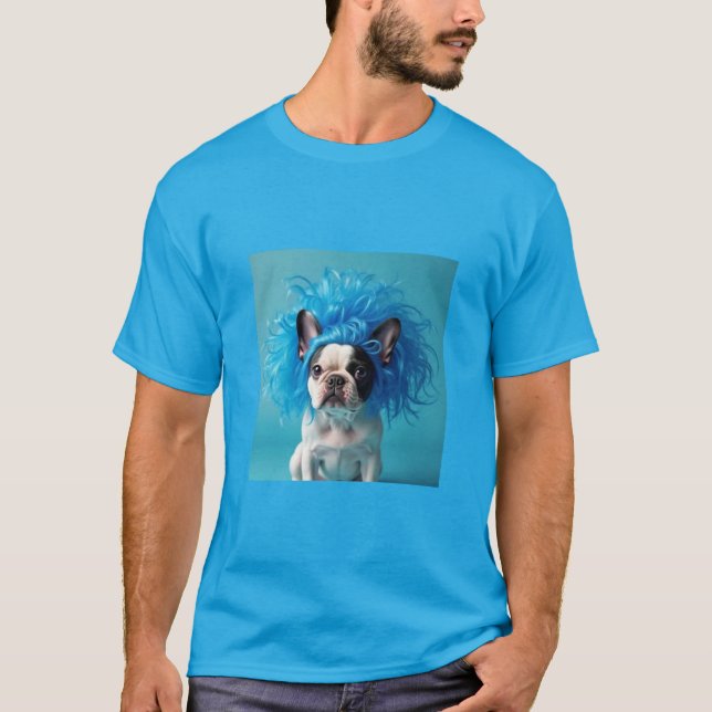 Chien portant un t-shirt perruque bleu (Devant)