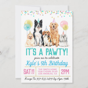 Chien Puppy Paw-ty Invitation d'anniversaire