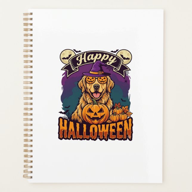 Chien Retriever doré Joyeux Halloween Chapeau de S (Devant)