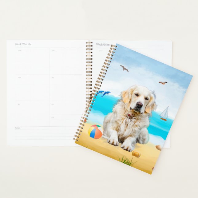 Chien Retriever doré sur la plage (Devant avec enveloppe)