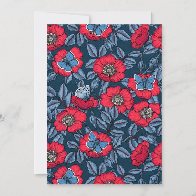 Chien rose et papillons en bleu et rouge (Devant)