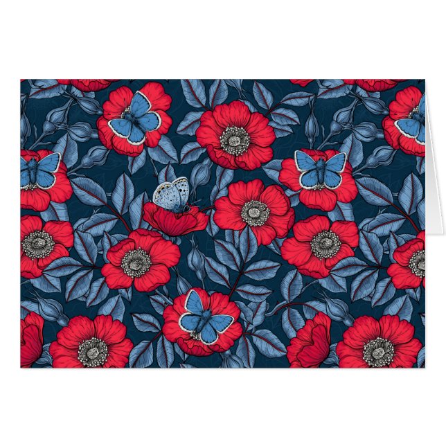 Chien rose et papillons en bleu et rouge (Devant horizontal)