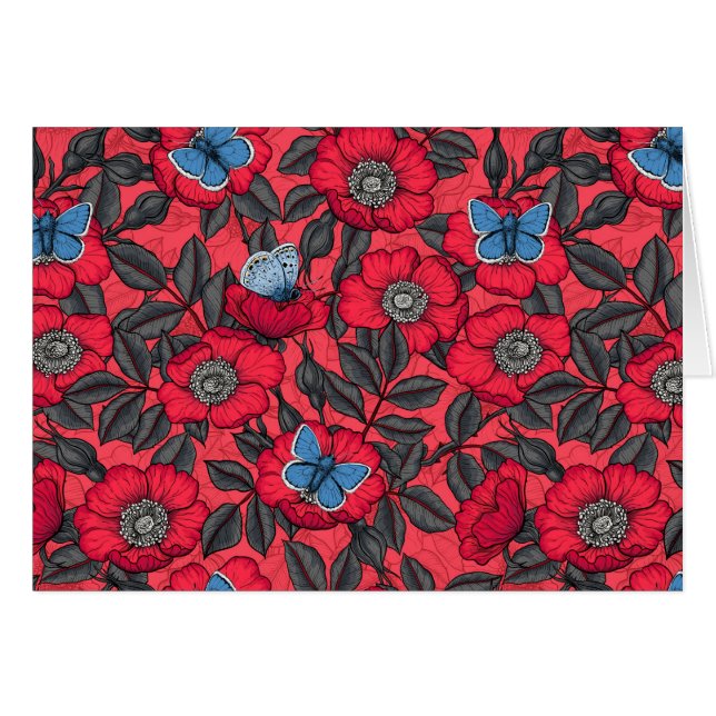 Chien rose et papillons en rouge et bleu (Devant horizontal)