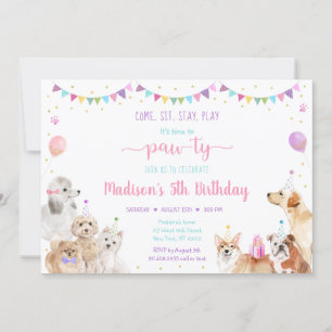 Chien rose Gold Girl Anniversaire Invitation