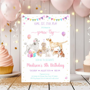 Chien rose Gold Girl Anniversaire Invitation