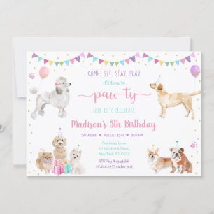Chien rose Gold Girl Anniversaire Invitation