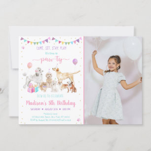 Chien rose Gold Girl Anniversaire Invitation