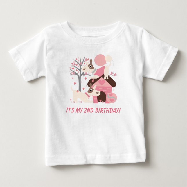 Chien rose rose customisé Tshirt d'anniversaire (Devant)