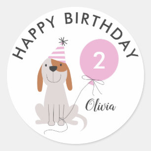 Chien rose rose joyeux Anniversaire Sticker