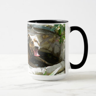 Chien se refroidissant dans la tasse de l'eau