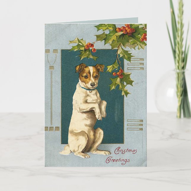 Chien sous une branche sainte - carte de noël vint (Devant)
