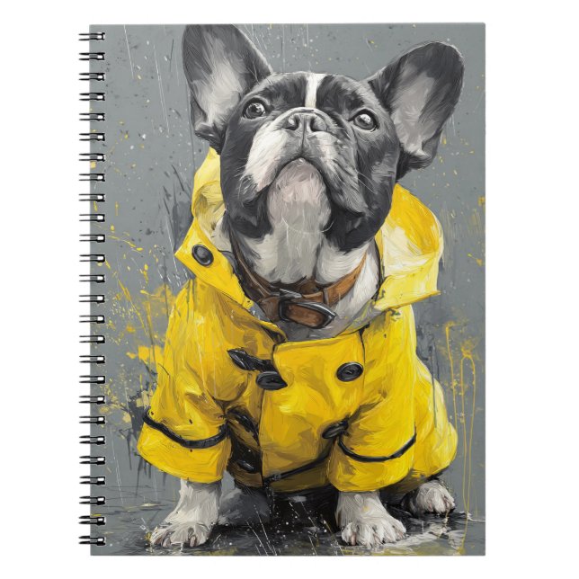 Chien-taureau français en Carnet Raincoat jaune (Devant)