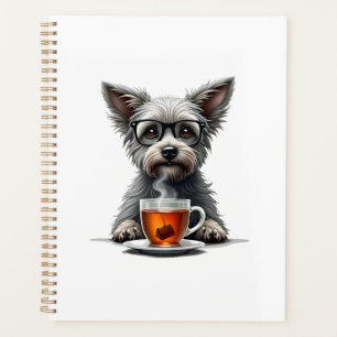 Chien Vintage tenant du thé avec des lunettes Illu