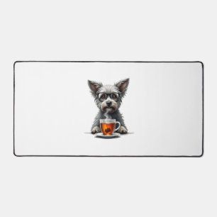 Chien Vintage tenant une tasse de thé avec des lun