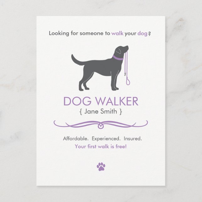Chien Walker Marcher Affaires Carte postale Public (Devant)