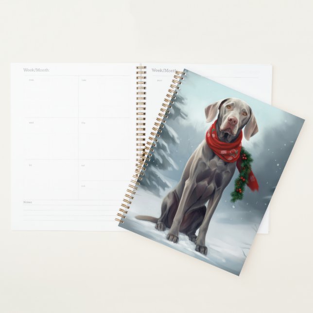 Chien Weimaraner à Noël de neige (Devant avec enveloppe)