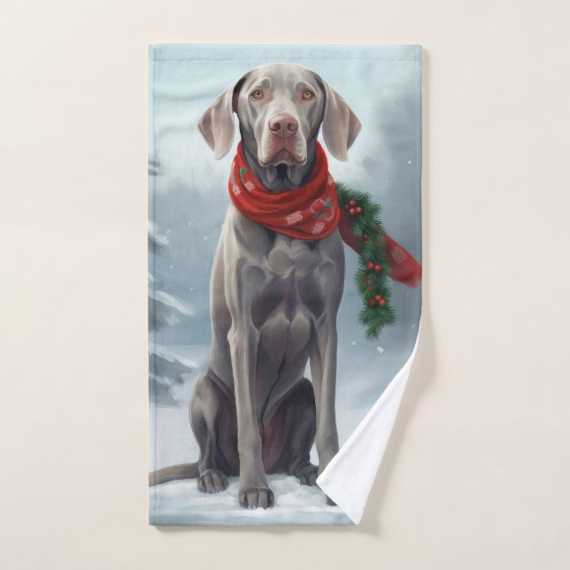 Chien Weimaraner à Noël de neige (Serviette à main)