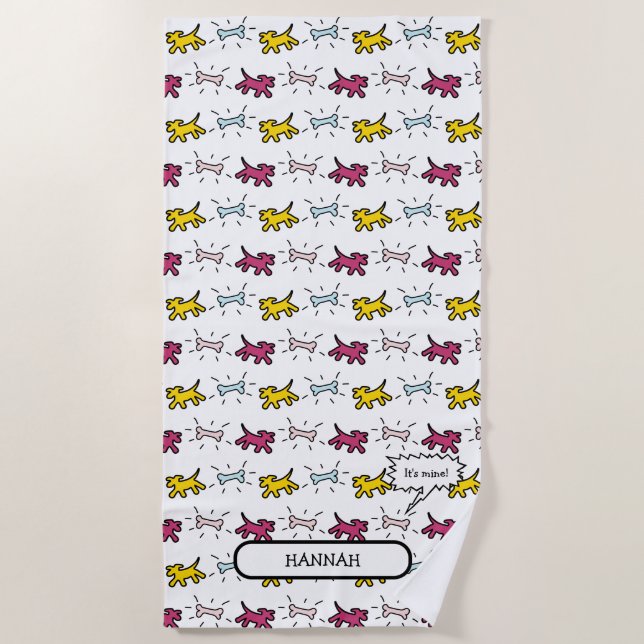 Chiens Bones RY Graffiti Style Nom Plage Serviette (Devant)