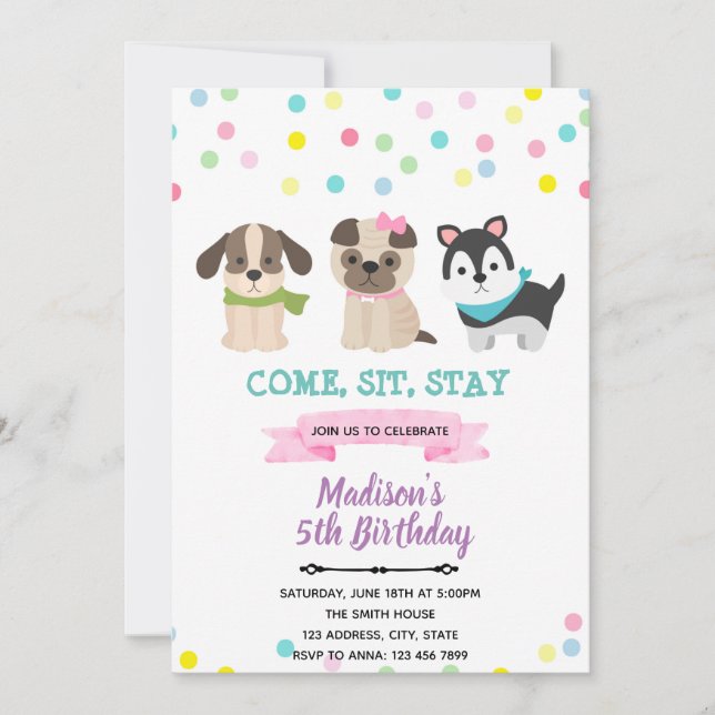 Chiens Chiens Chiens Invitation Anniversaire (Devant)