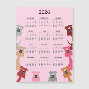 Chiens Colorés Calendrier 2026 Carte Magnétique