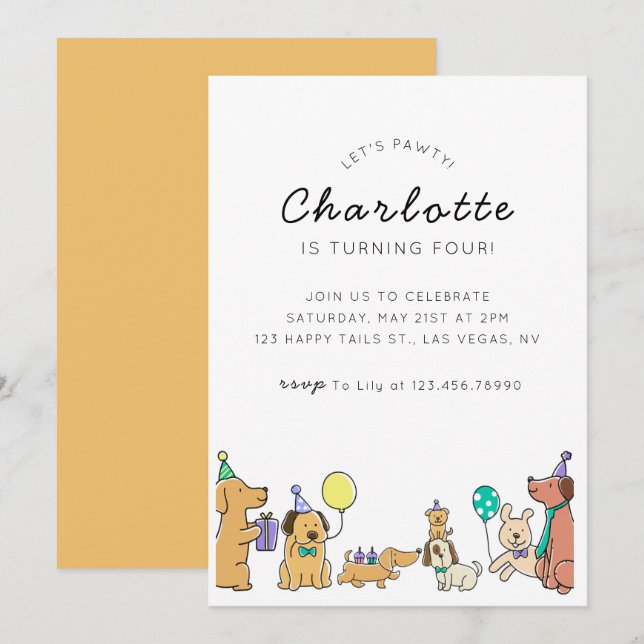 Chiens colorés Invitation de fête d'anniversaire (Devant / Derrière)