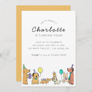 Chiens colorés Invitation de fête d'anniversaire