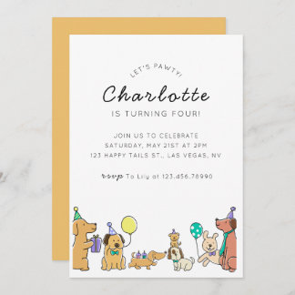 Chiens colorés Invitation de fête d'anniversaire