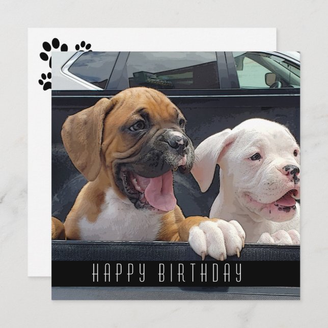 Chiens d'anniversaire heureux Faire-part de Chiens (Devant / Derrière)