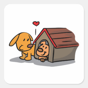 Chiens Dans Un Sticker Carré De Maison De Chien