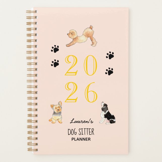 Chiens d'aquarelle mignonnes, Planner 2026 de la c (Devant)