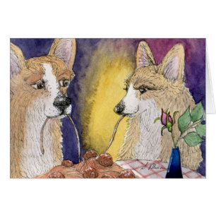 Chiens de corgi mangeant des spaghetti et des