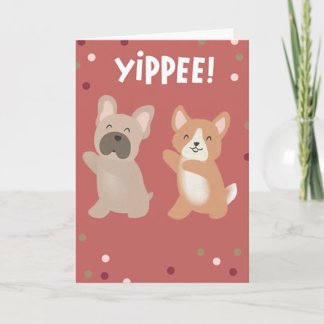 Chiens de danse Yippee Félicitations Carte de voeu (Devant)