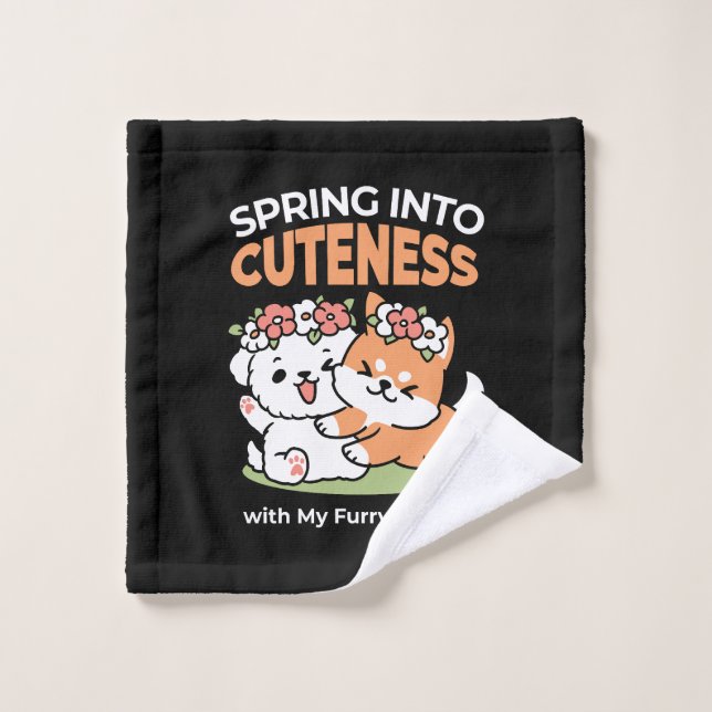 Chiens de jeu avec Flower Crowns - Fun Spring Them (Gant de toilette)
