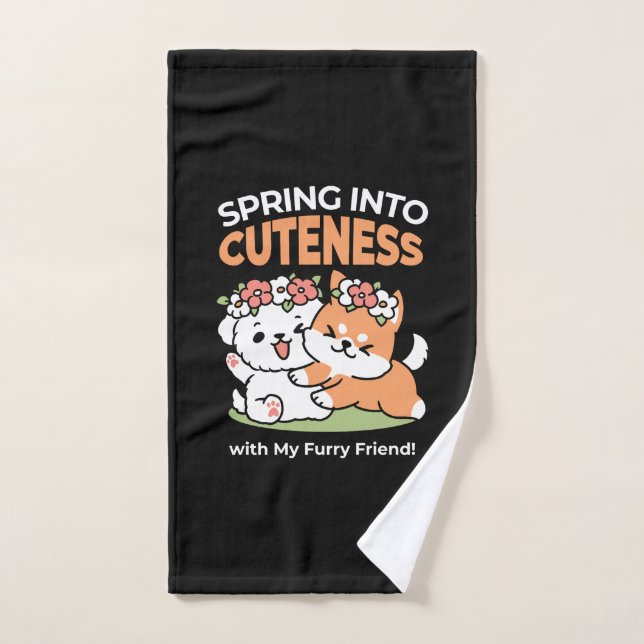 Chiens de jeu avec Flower Crowns - Fun Spring Them (Serviette à main)