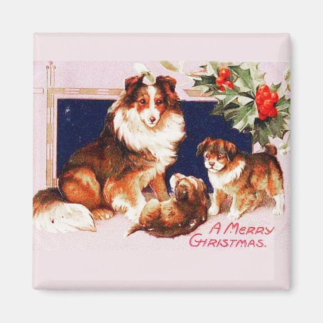 Chiens de Noël Magnet Vintage (Devant)