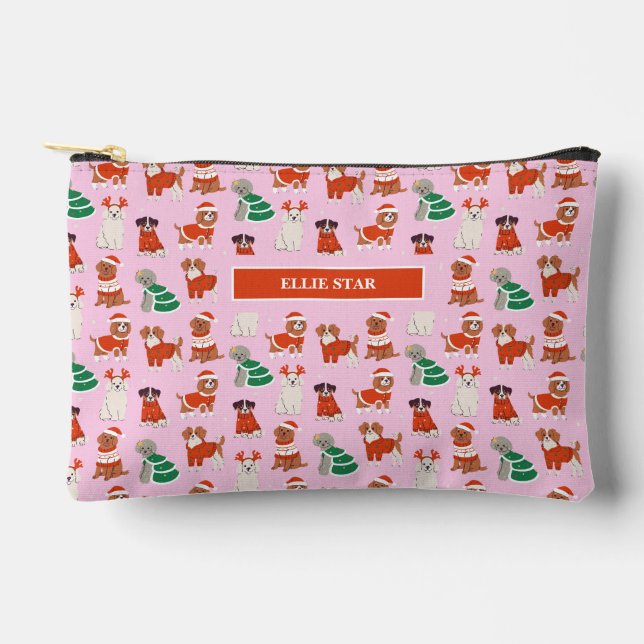 Chiens de Noël roses fille Sac cosmétique personna (Recto)